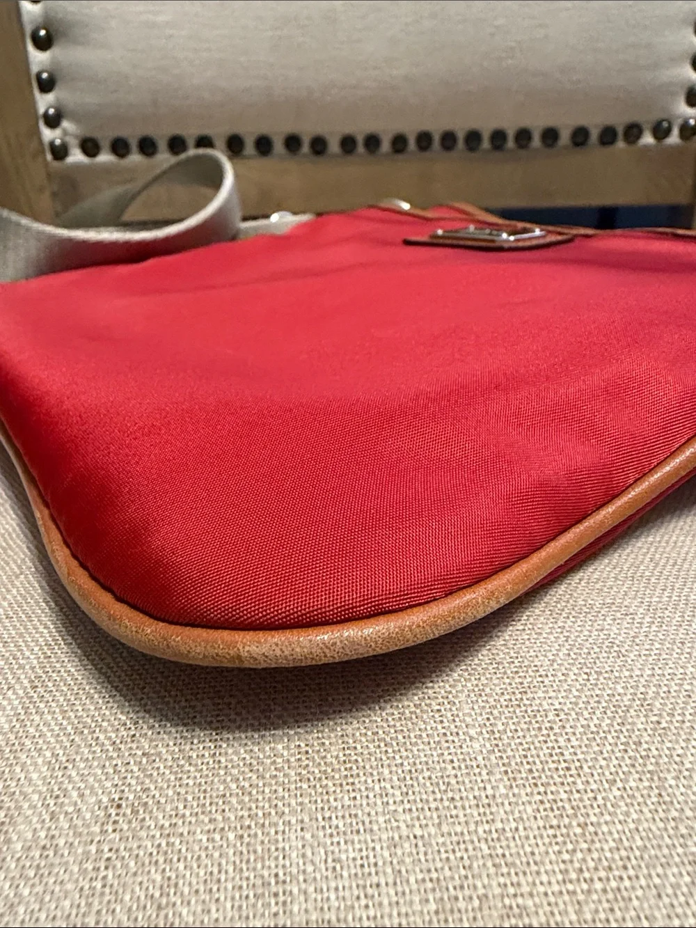 Lauren Ralph Lauren Small Red Crossbody Nylon Bag with Leather Trim